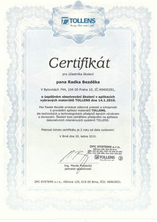 Certifikát Tollens